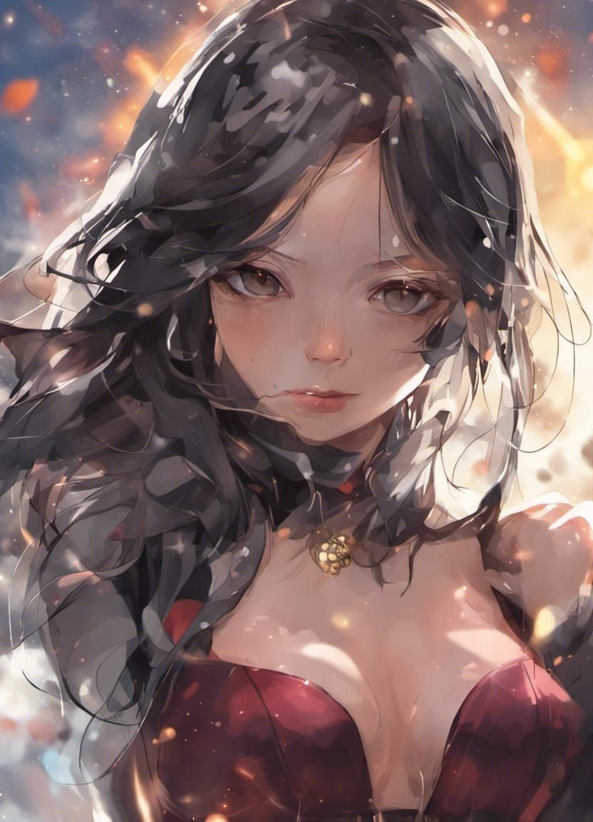 Anime Portrait of Woman in Red Dress