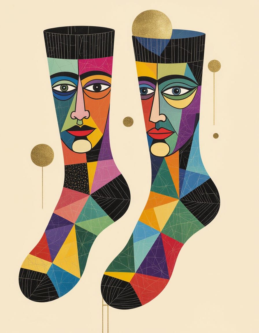 Abstract Geometric Sock Portrait in Cubist Style