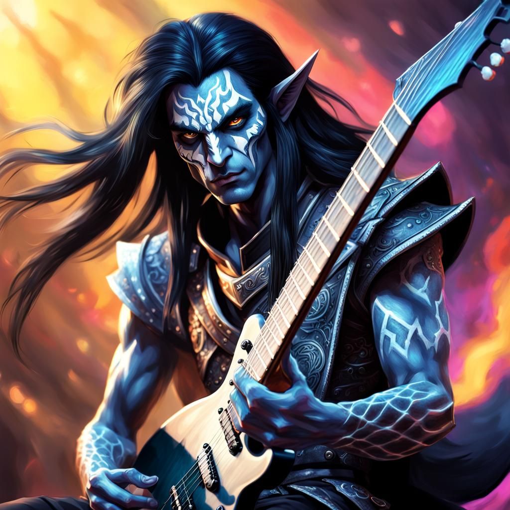 Dark Elf Shreds on Electric Guitar: Hyperrealistic Art