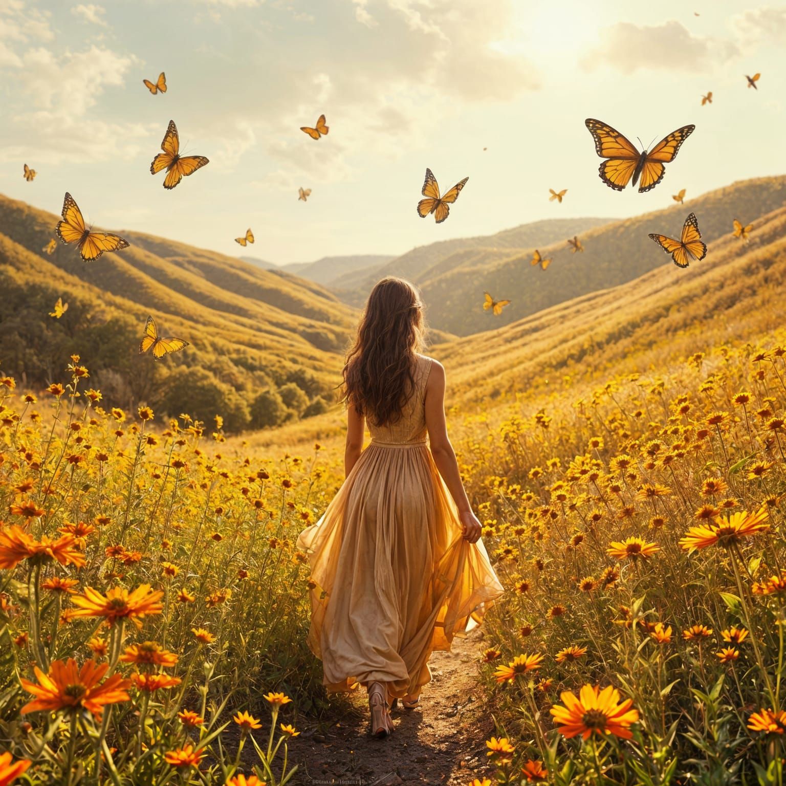 Autumn Valley: Black-Eyed Susans in Watercolor Wash