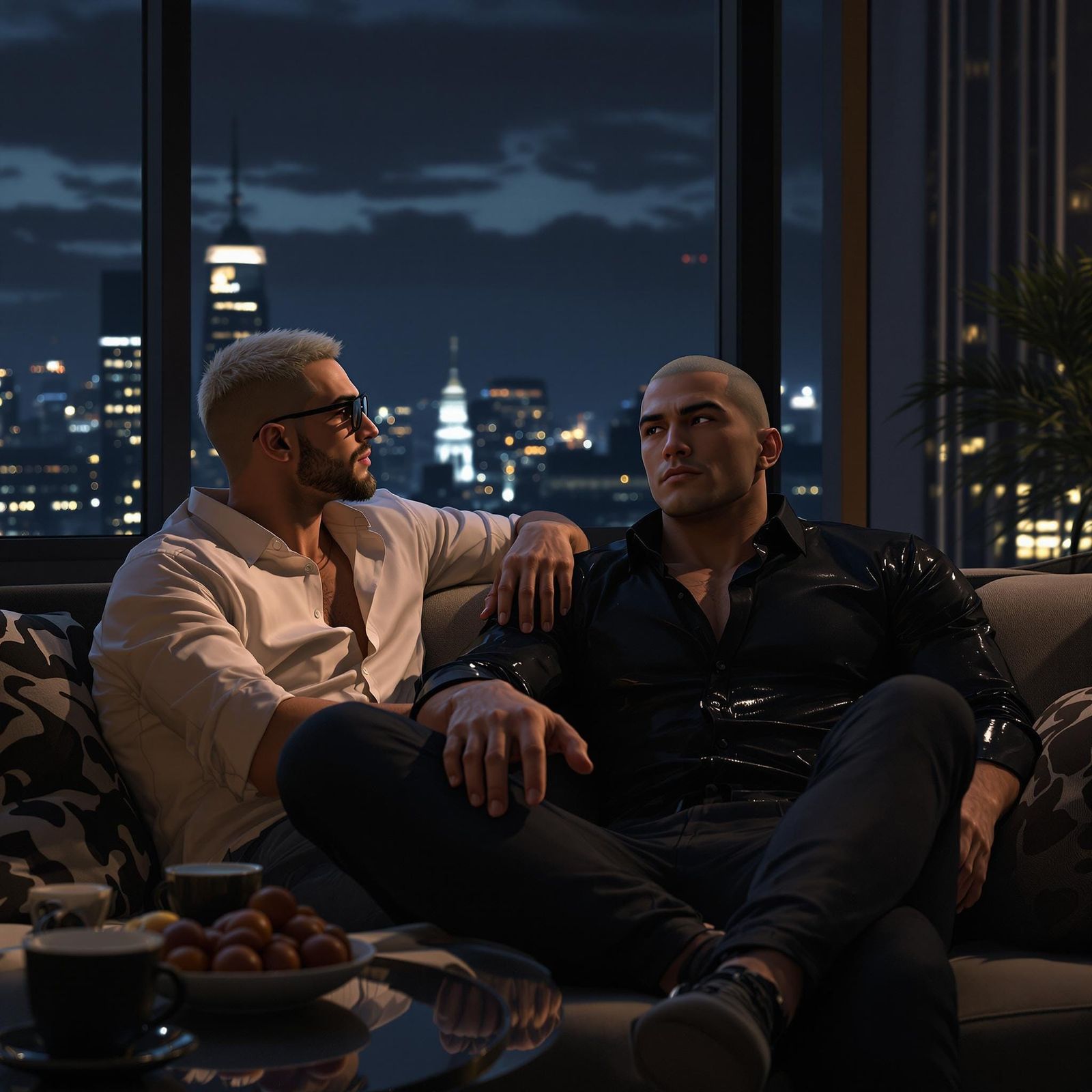 Asian Athlete and Nordic Boyfriend Enjoying Movie Night