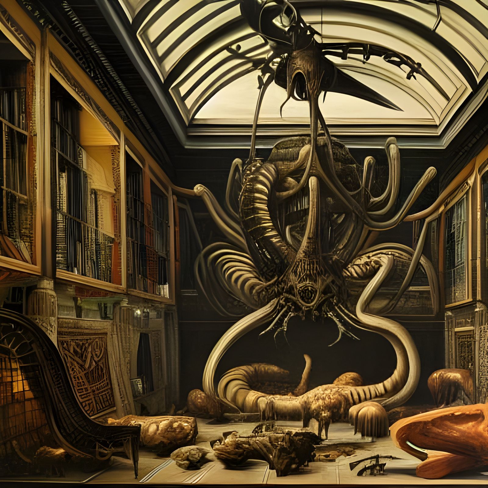 Hyperdetailed Interior Scene with Giger Creatures