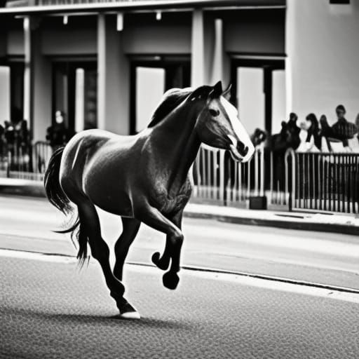 Horse Runs Through City Street to Onlookers