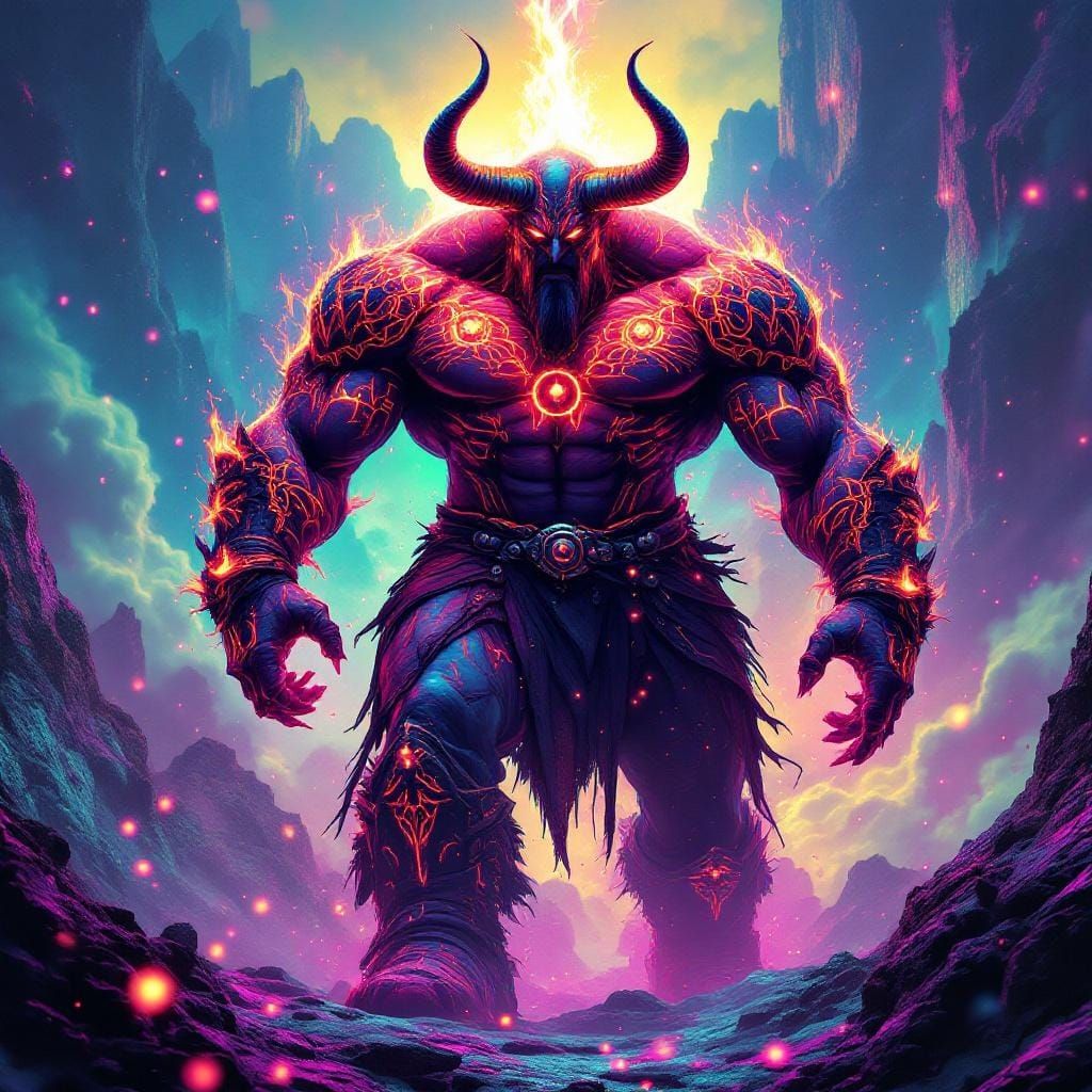 Neon God of War in Synthwave Style
