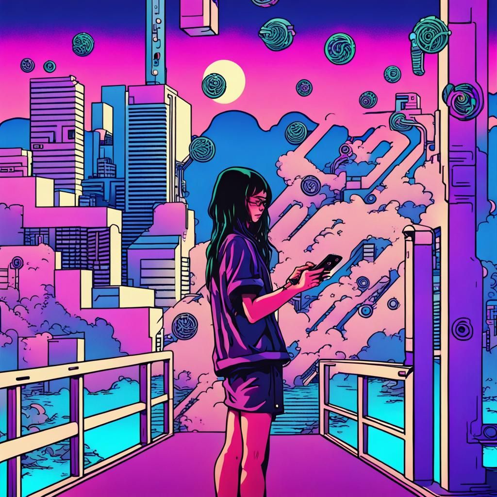 Soul-Powered Phone in Vaporwave Cyberpunk World