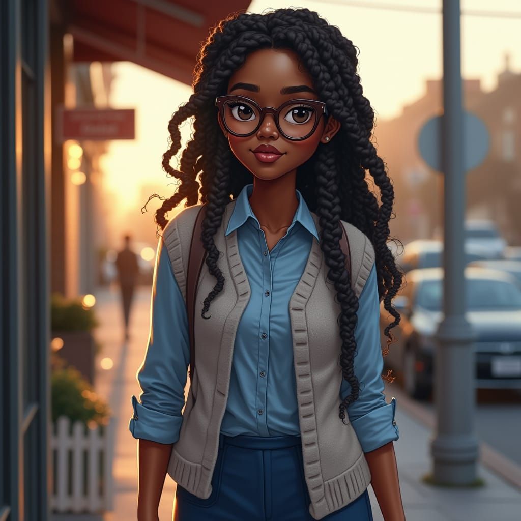 Hyperrealistic Portrait of a Young Woman With Braids