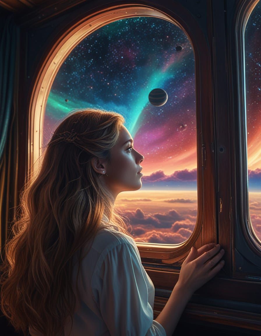 Cosmic Dreamscape in Vibrant Holographic Style