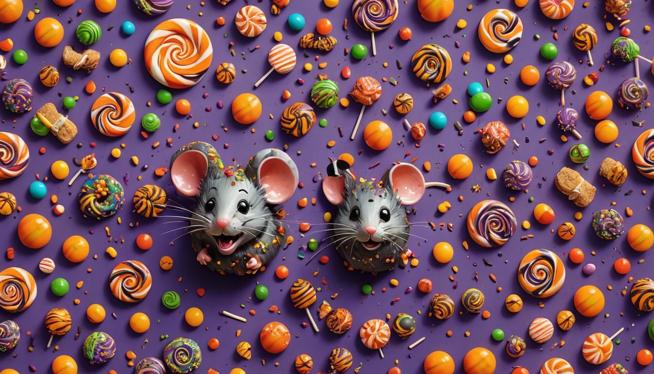 Halloween Candyland Mouse in Hyperrealistic Splash Art