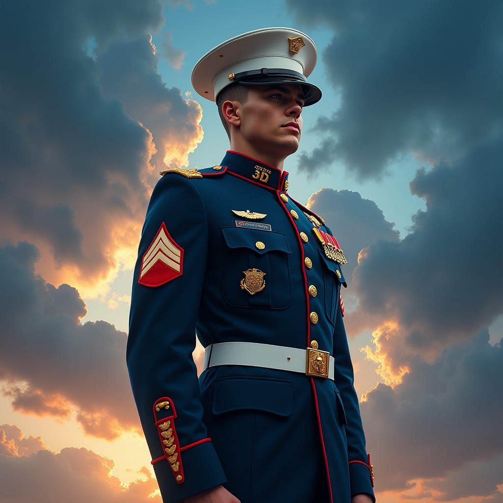 Proud United States Marine in Dress Blues
