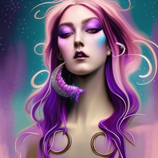 Ethereal young lady with whimsical psychedelic purple makeup& crystal vibes & magical vibes& Eccentric vibes& ethereal v...
