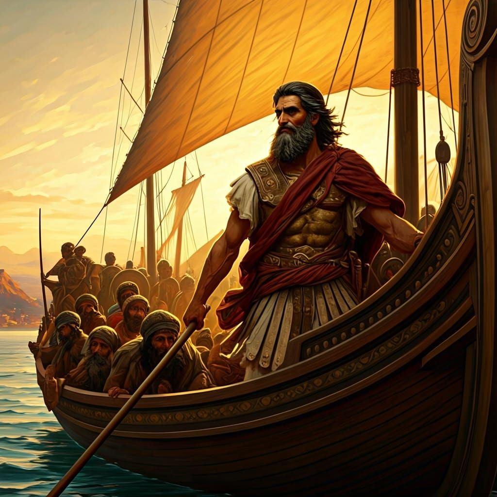 Ancient Greek Explorer Sailing Ship in Academic Style