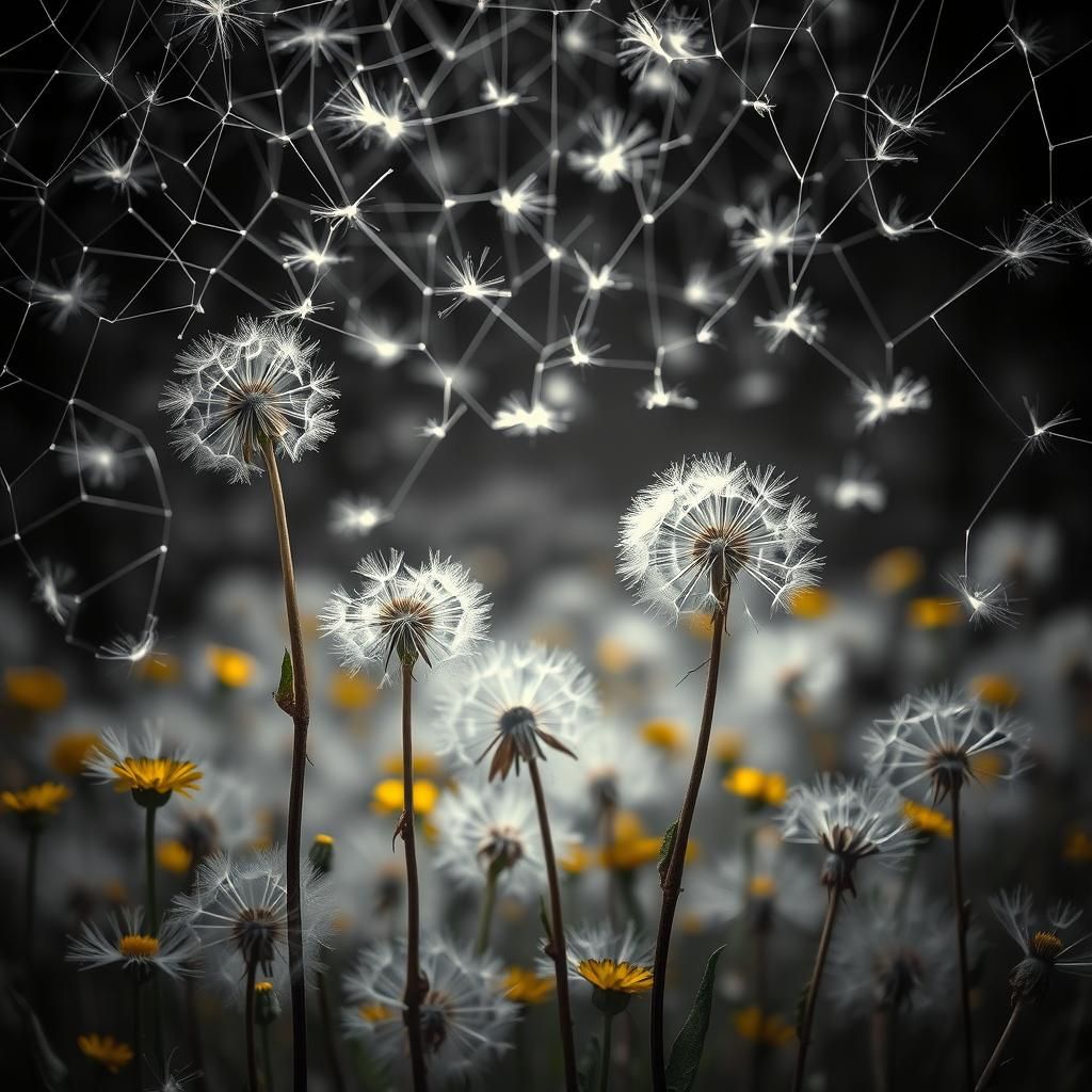Glass dandelion  Spider web dandelions    in  glass webs ins...