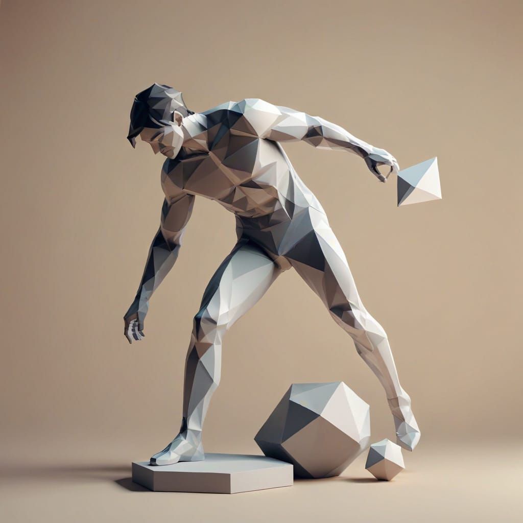 Minimalist Digital Art of Routine Task in Low-Poly Style