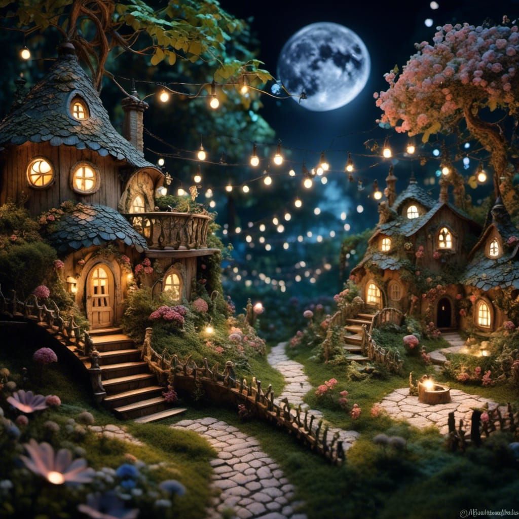 Enchanted Fairy Garden Picnic in Moonlight