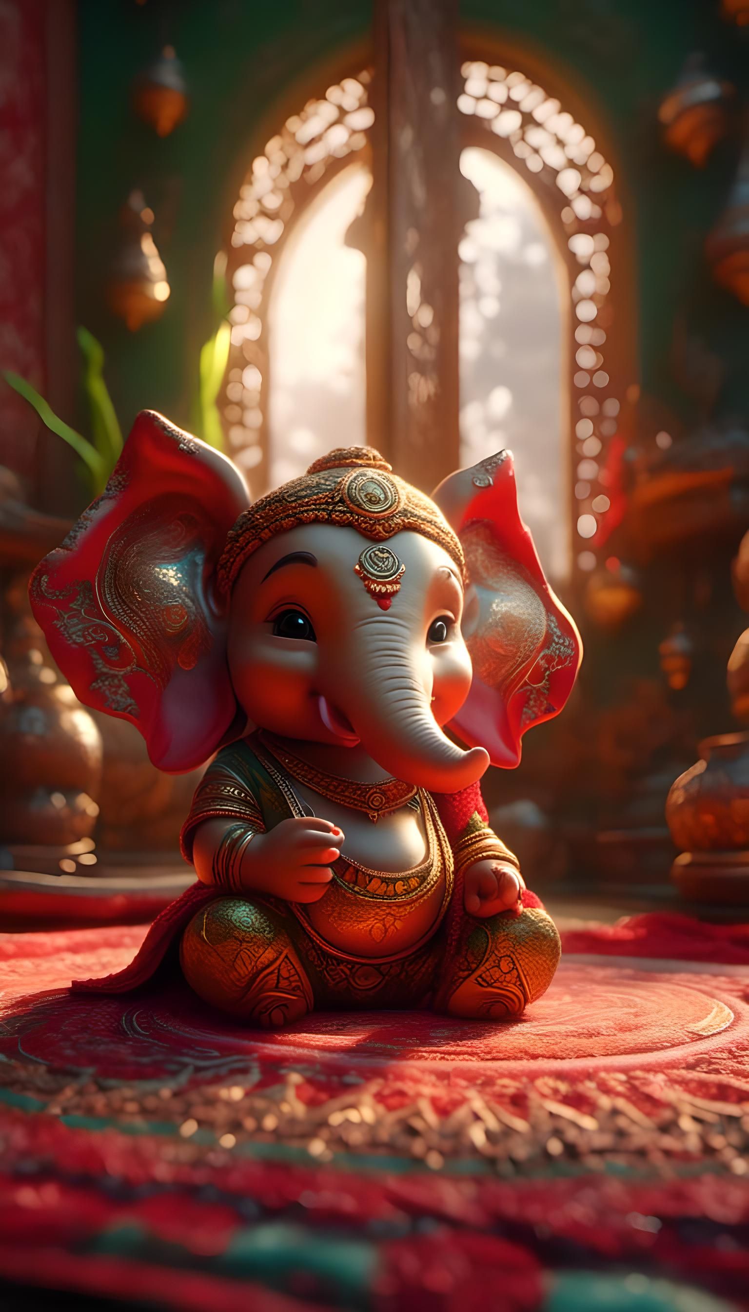 Chubby Baby Ganesha Crawling in Sunlight