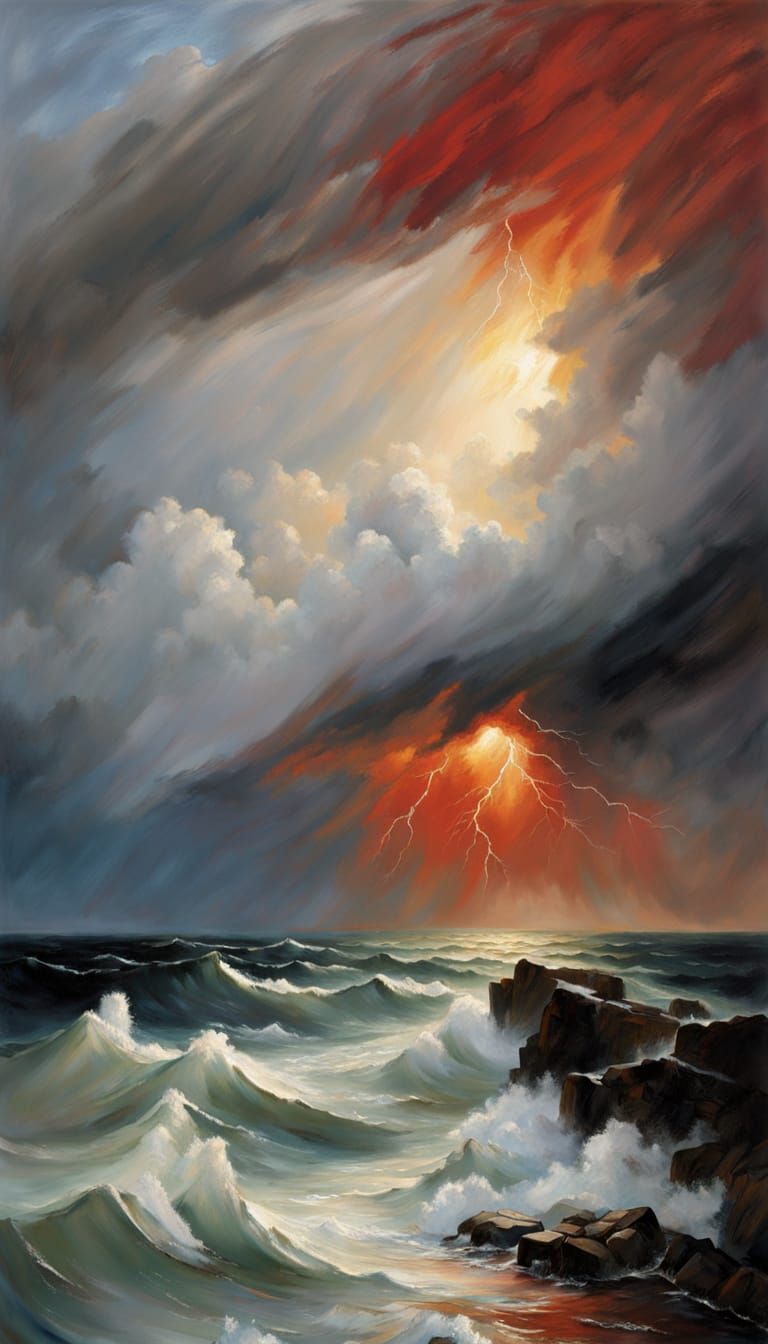 Turbulent Sea in a Tempestuous Sky with Expressive Brushstro...