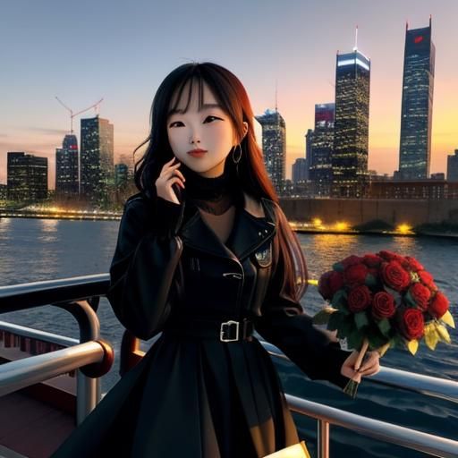 Sunset Cityscape with Roses: Hyperdetailed Digital Art