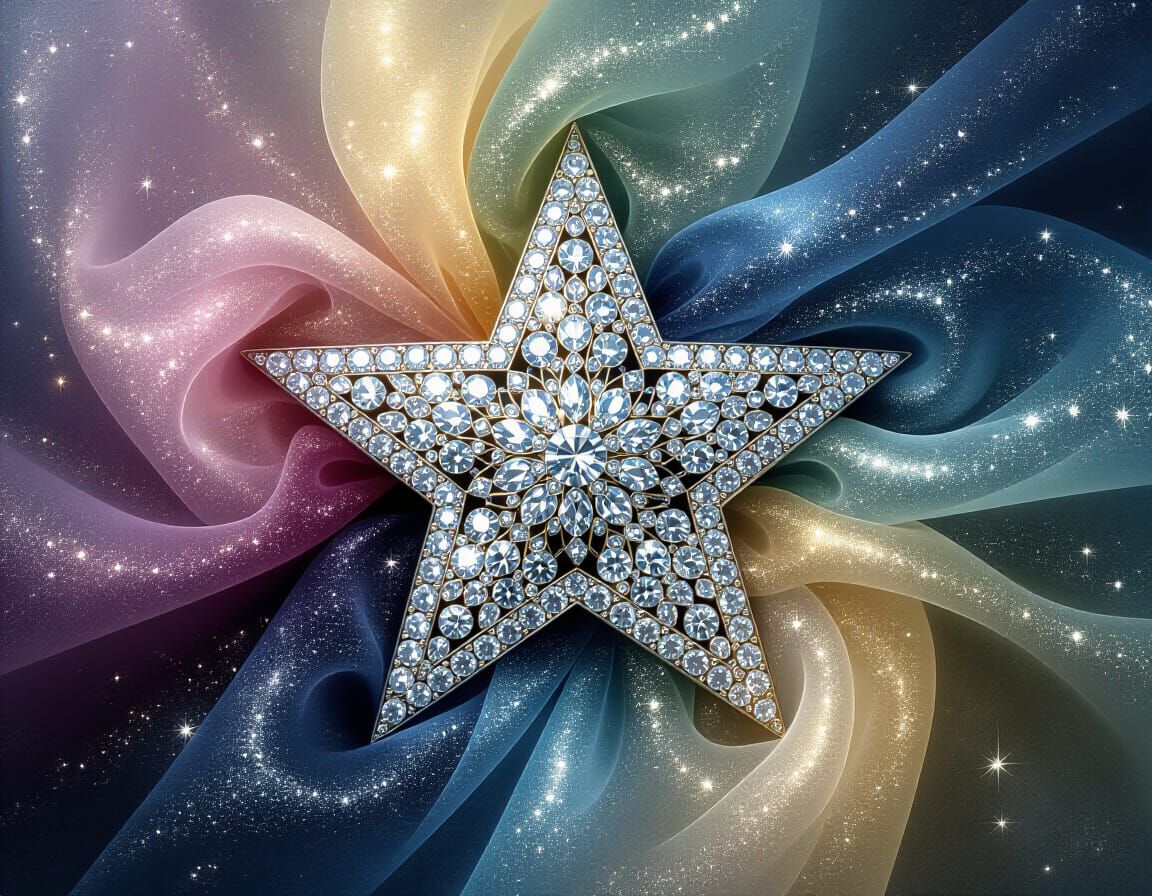 Ethereal Silver Star Draped in Gossamer Fabric