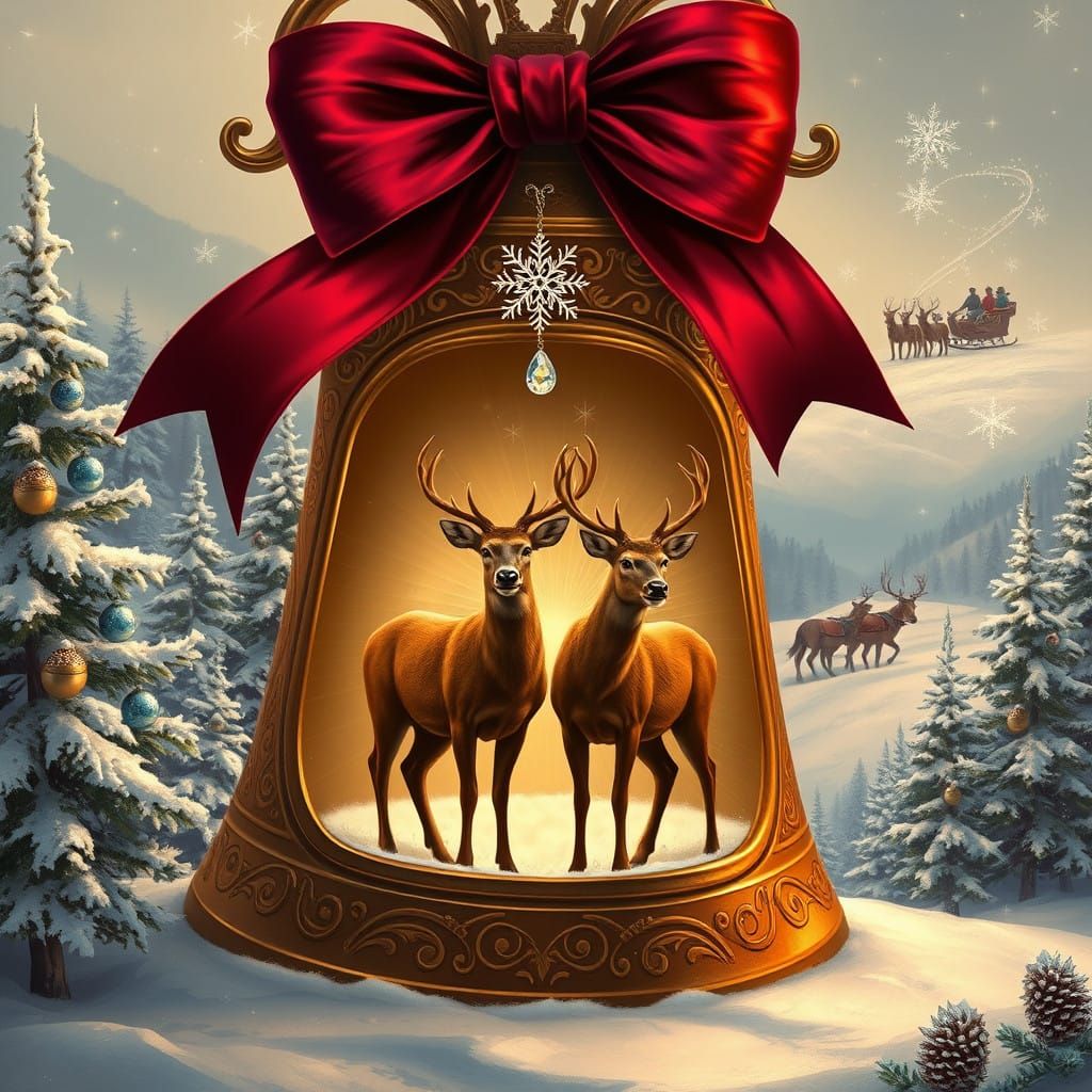 Majestic Christmas Bell in Winter Wonderland Scene