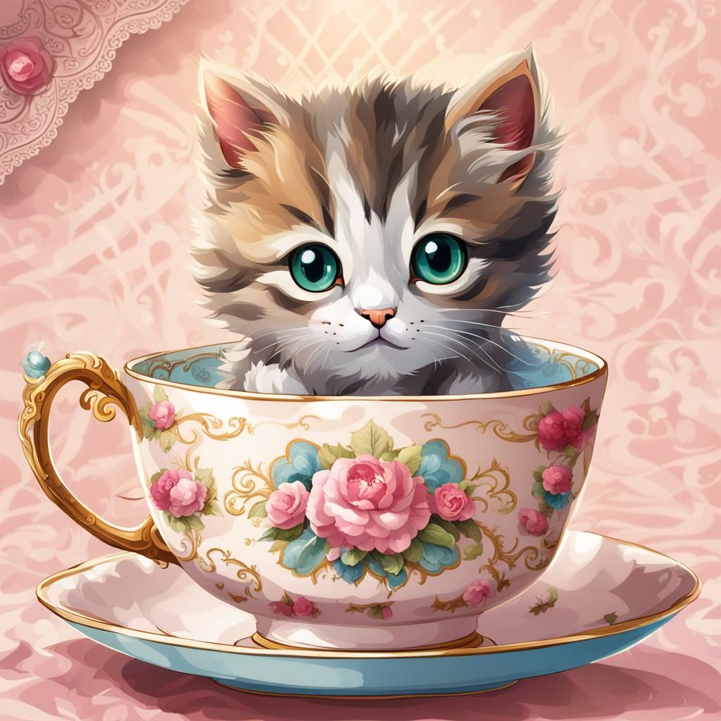 Kitty in Teacup in Ornate Palace