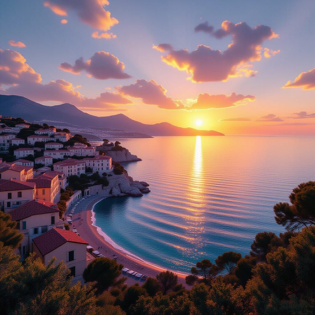Antibes Coast at Sunrise: Hyperrealistic Dreamscape