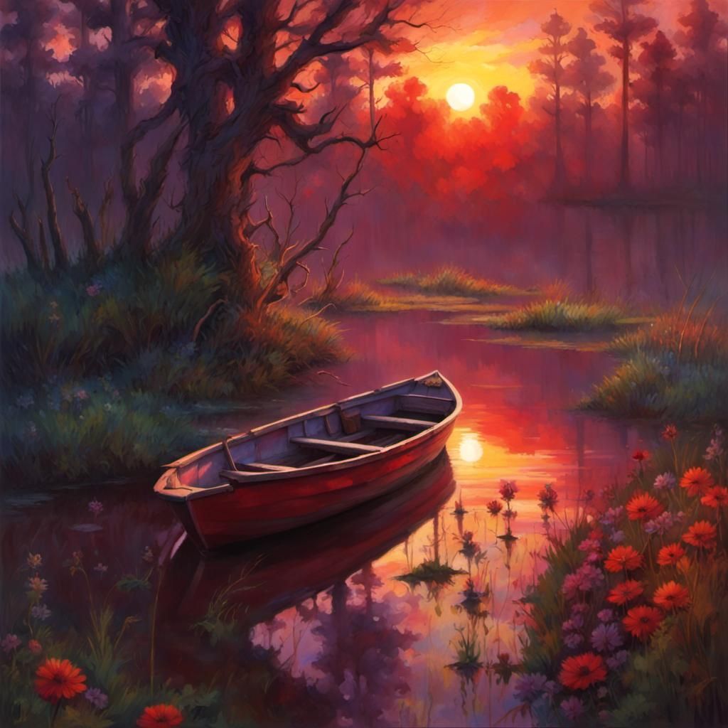 Vibrant Rainbow Sunset on a Swampy River