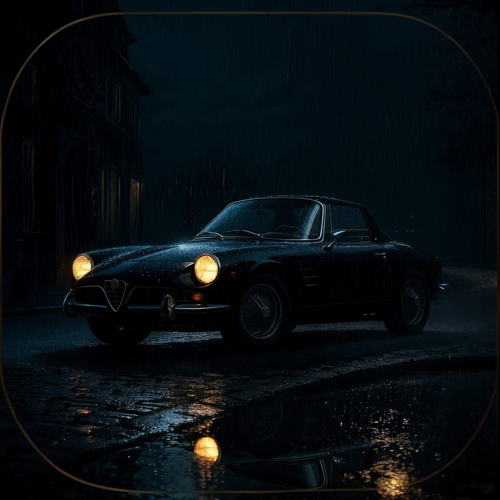 Alfa Romeo Spider in Rembrandt Inspired Oil Painting