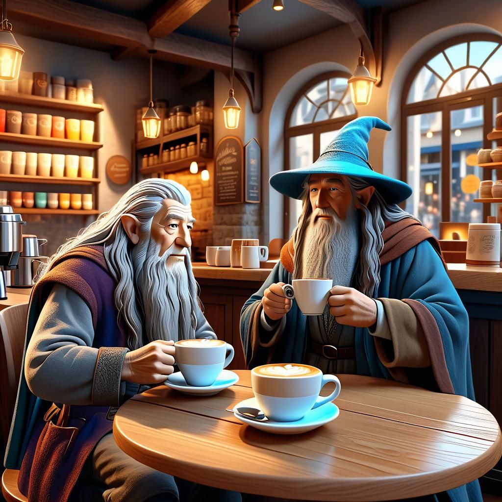 Aslan and Gandalf at Coffee Shop: 3D Animation