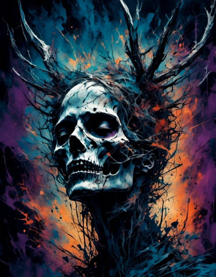 Glowing Horned Skeleton Portrait in Comic Book Style