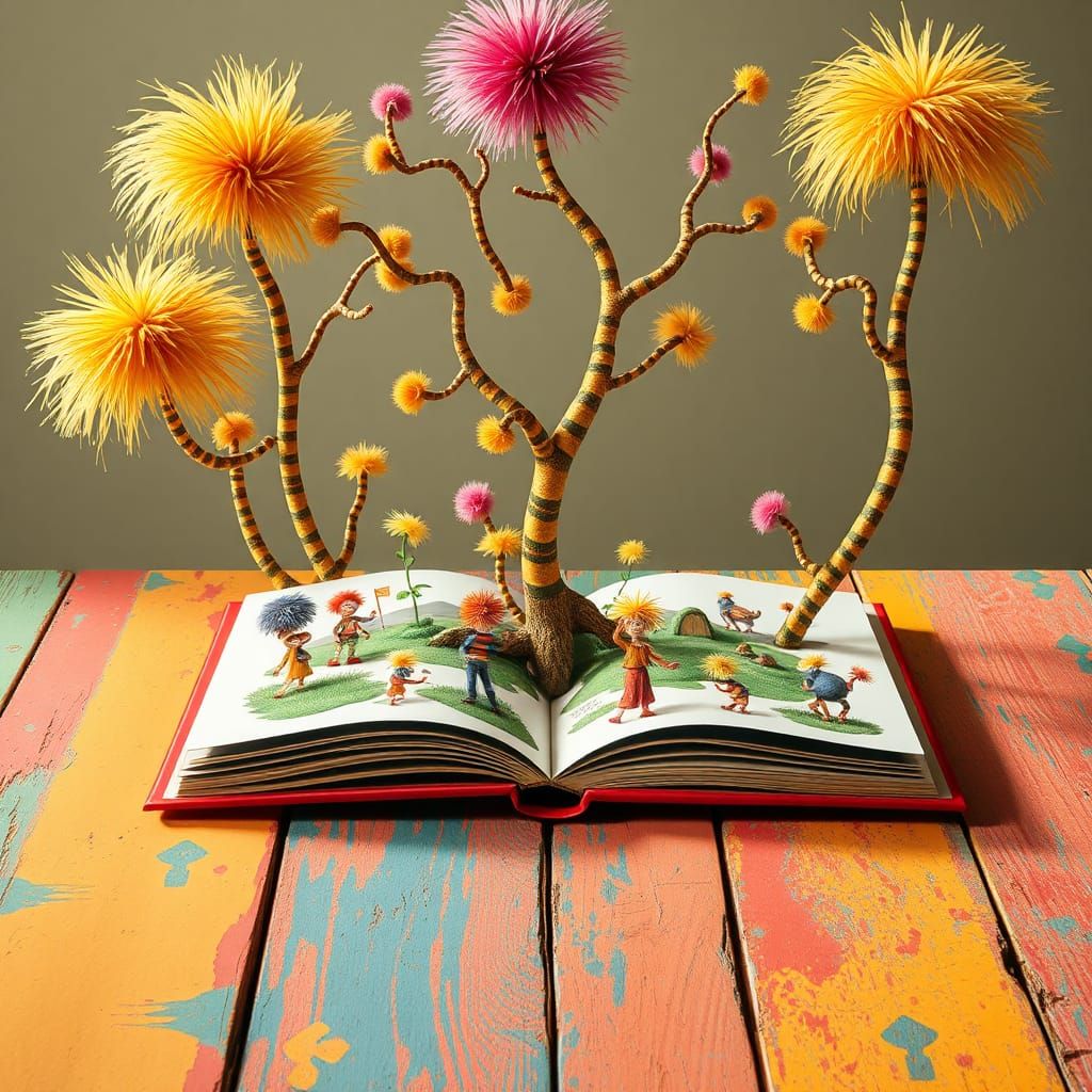 Whimsical Pop-Up Book with Truffula Trees