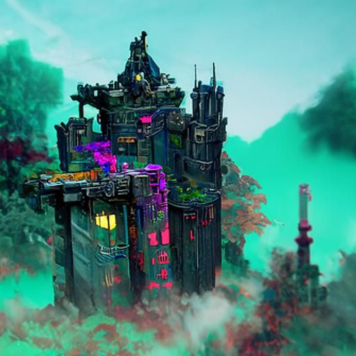 Cyberpunk Castle Digital Matte Painting