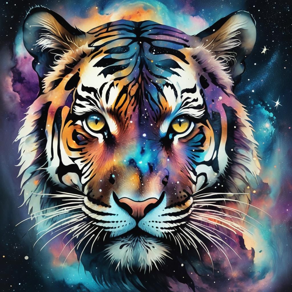Surreal Tiger Galaxy in Cosmic Ocean