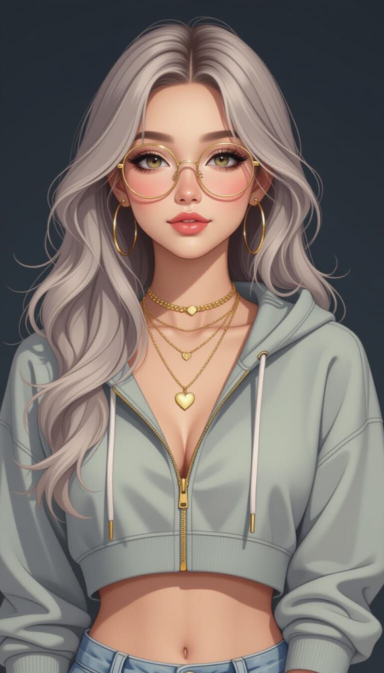 Art Nouveau Woman with Gray Hair and Round Glasses