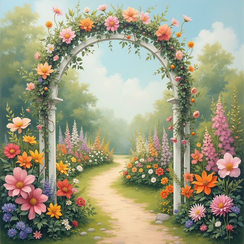 Floral Archway to Impressionist Garden Scene