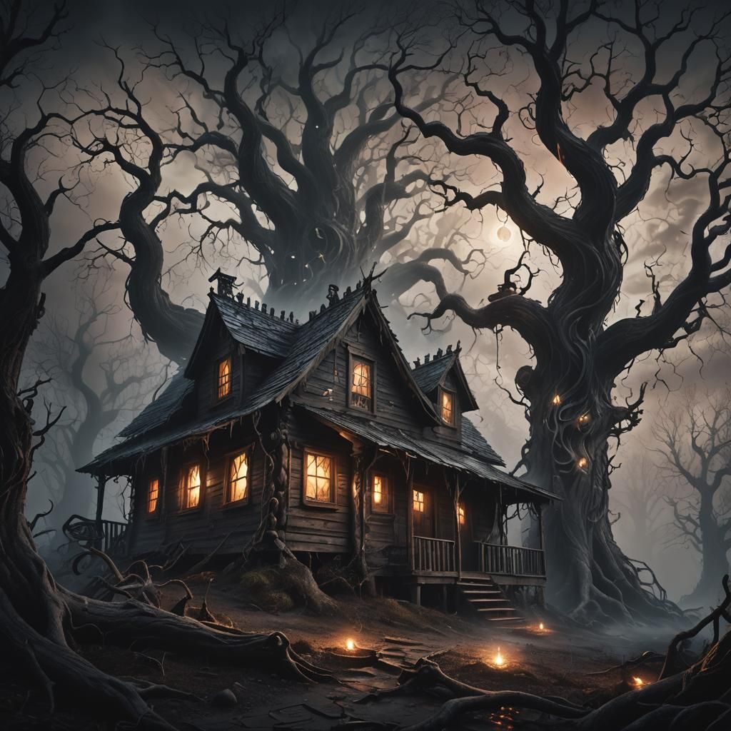 Haunted Cabin: Dark Fantasy Concept Art