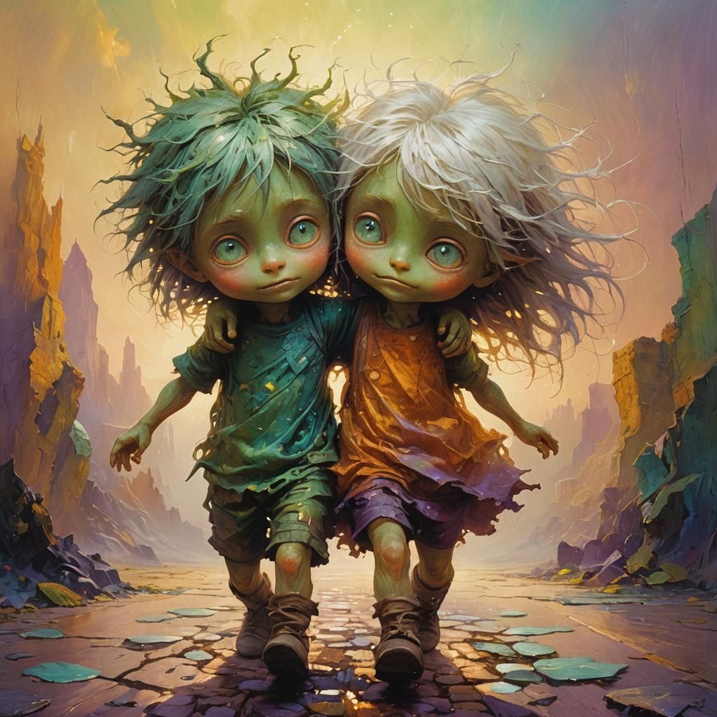 Beksiński-Inspired Creatures in a Dreamlike Landscape