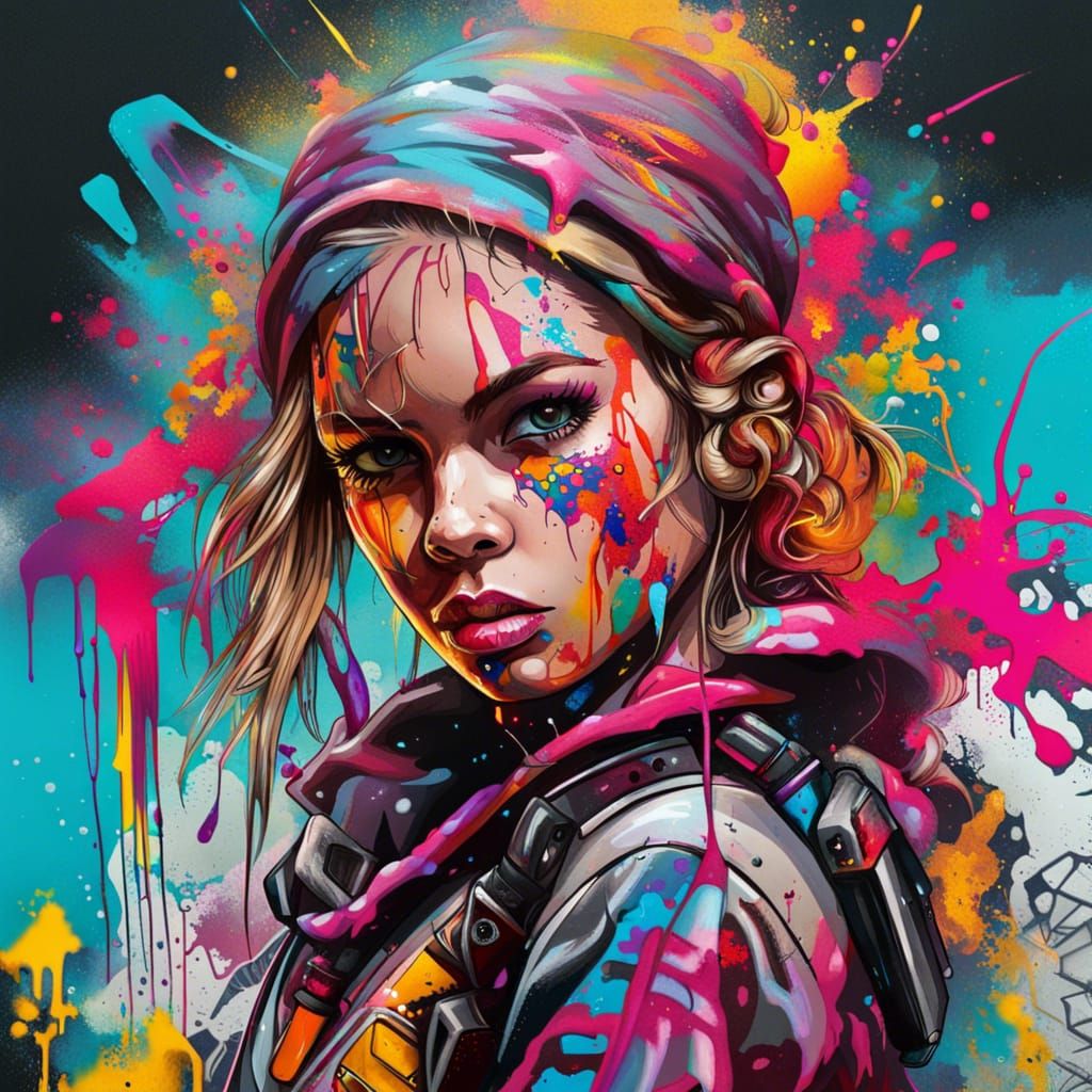 Vibrant Graffiti Art of a Warrior Girl