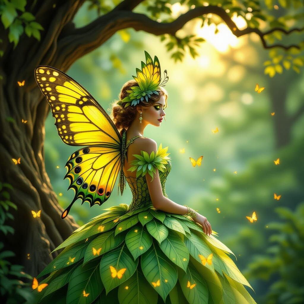 Ethereal Forest Nymph with Butterfly Adornments