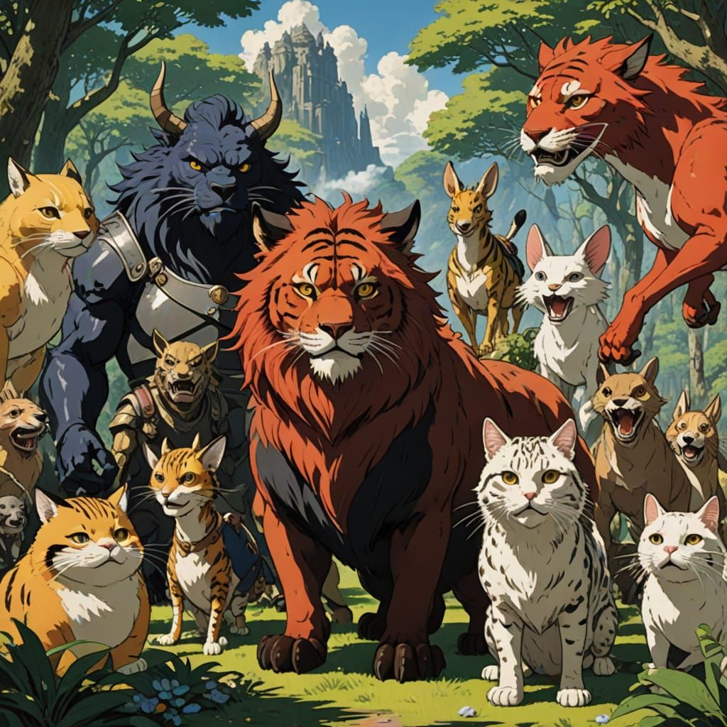 Anime Monsters Battle in Frans Snyders & Studio Ghibli Style