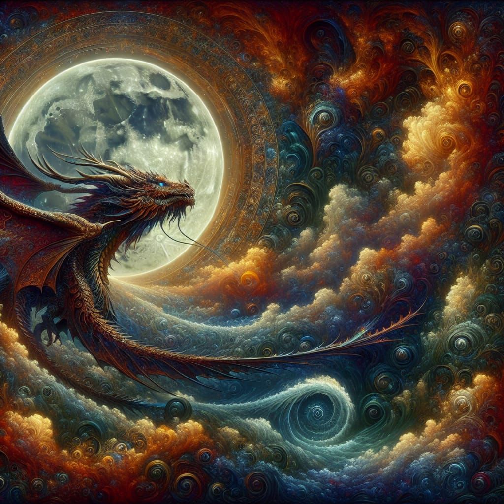 Dragon Enters Lunar Realm in Vibrant Fantasy