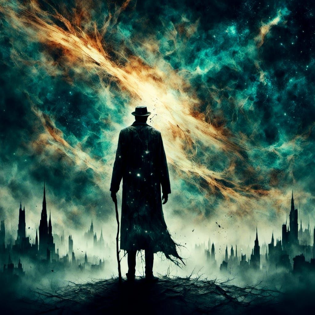 Epic Double Exposure of Old Man and Galaxy