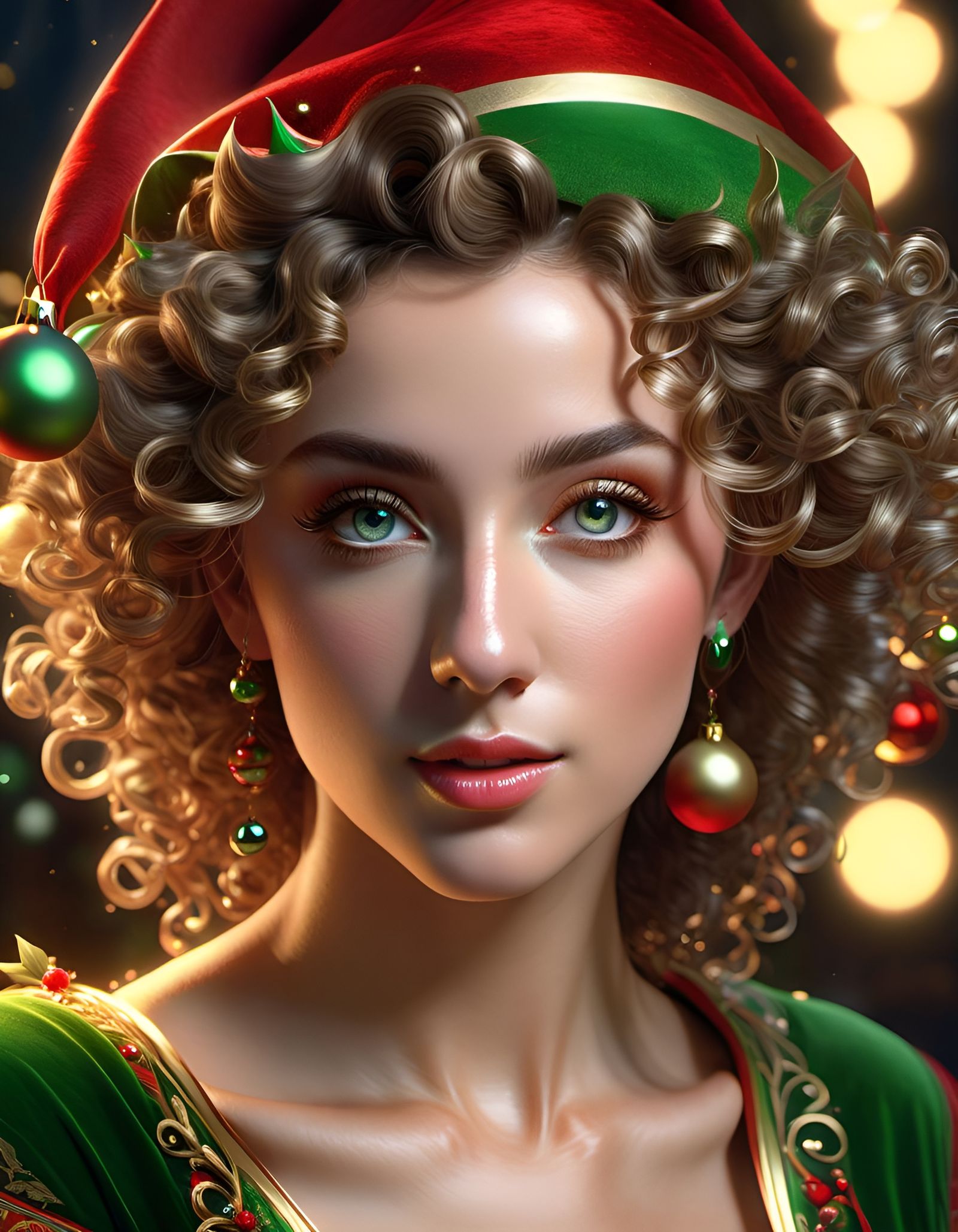 Festive Christmas Elf Portrait in Hyperrealistic Style