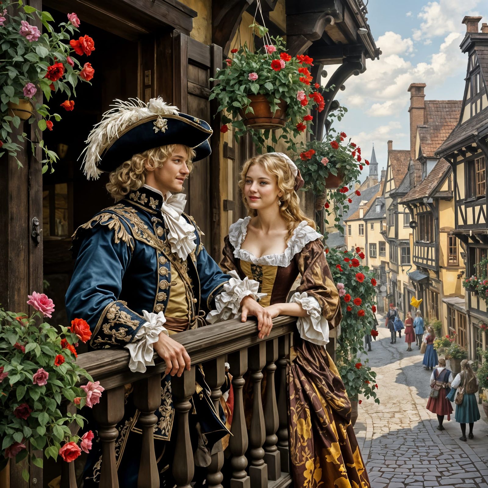 17th Century Musketeer Preens for Maiden in Baroque Style