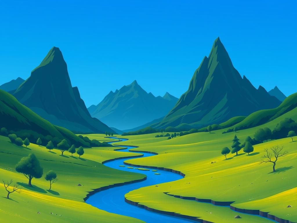 Mountains and Valley in Ligne Claire Style