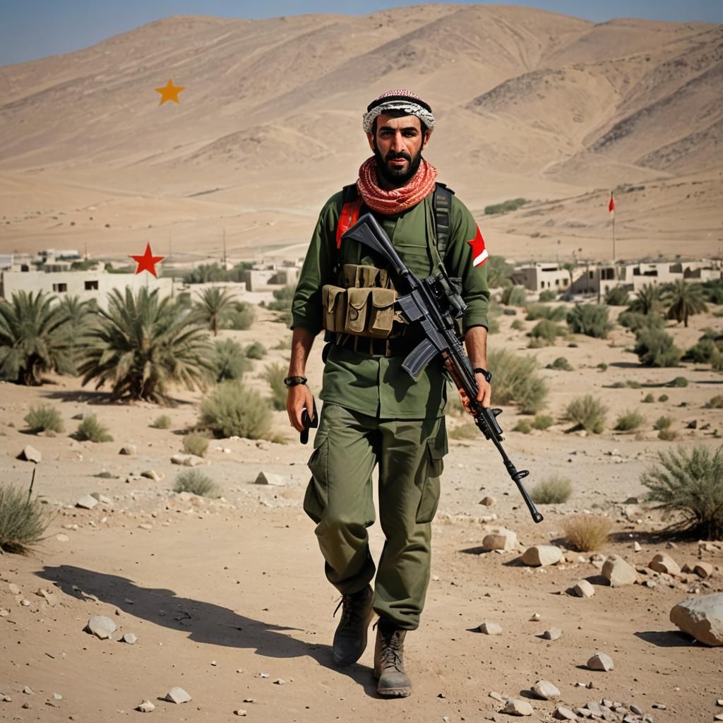 Syrian Man with Rifle: Dark Fantasy Concept Art