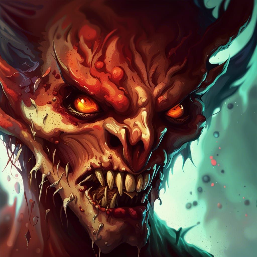 Horror Demon Face with Claws in Hyperrealistic Style