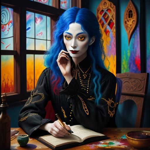 Wooden Vampire Visits Doctors: Surreal Oil Painting