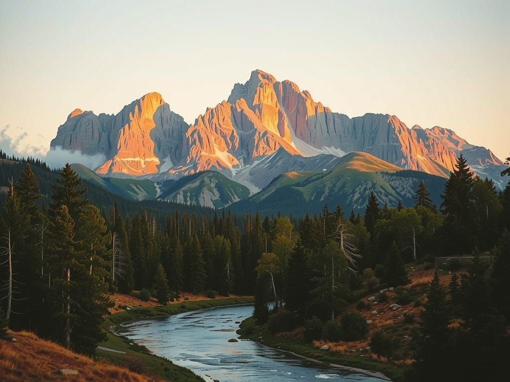 Majestic Mountain Landscape at Sunrise in Golden Hour