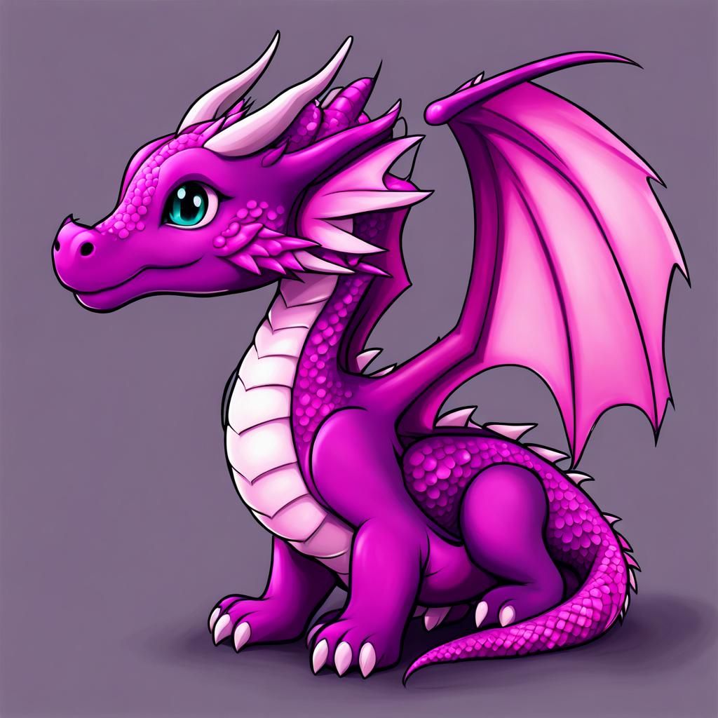 Detailed Chibi Dragon in Pink and Purple