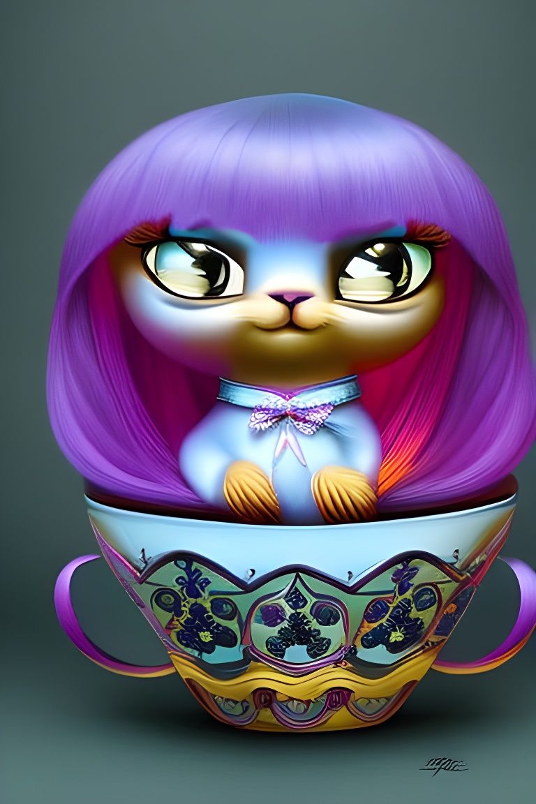 Gothic Squirrel in Teacup: Detailed Digital Art